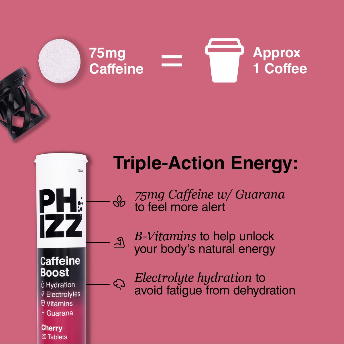 Caffeine Boost 3-in-1 Hydration, Electrolytes and Vitamins Effervescent Tablets