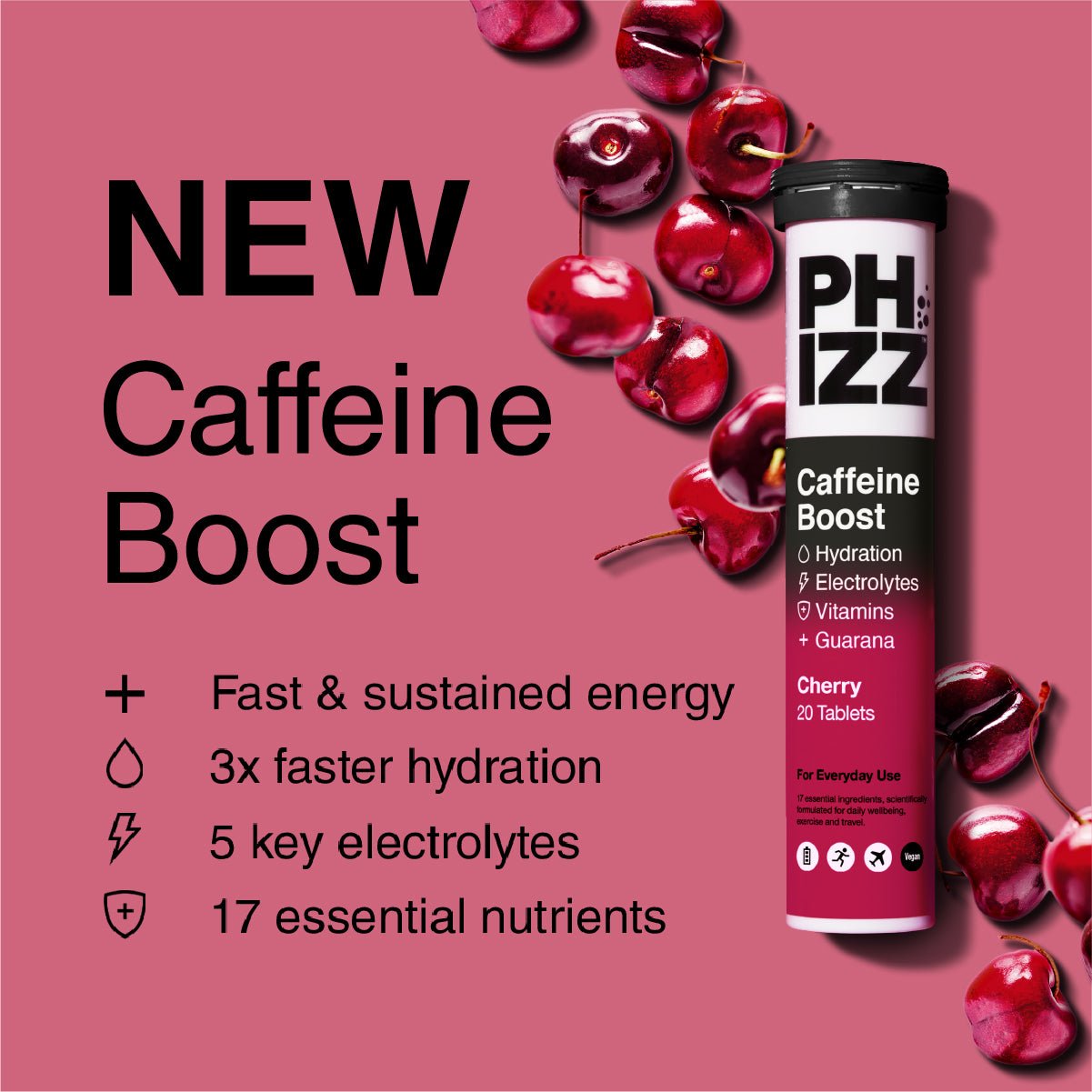 Caffeine Boost 3-in-1 Hydration, Electrolytes and Vitamins Effervescent Tablets